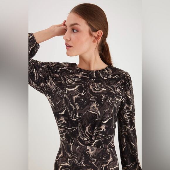 ICHI Asphalt long Sleeve Dress Retro Vibes Size s - Picture 2 of 11